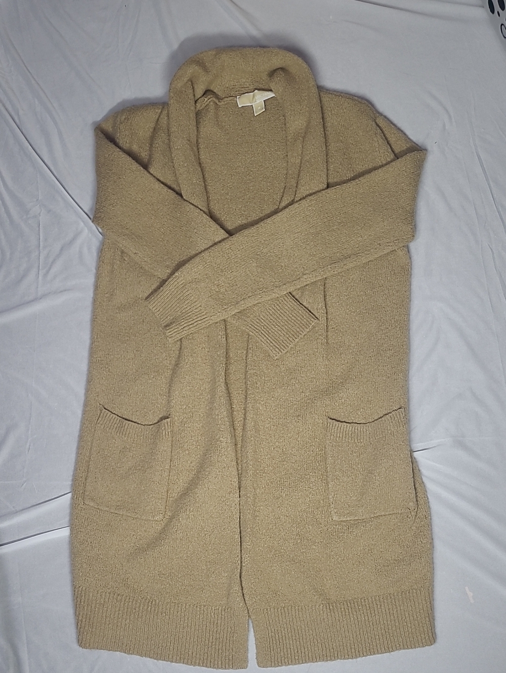 Michael Kors Open-Front Long Cardigan in Camel